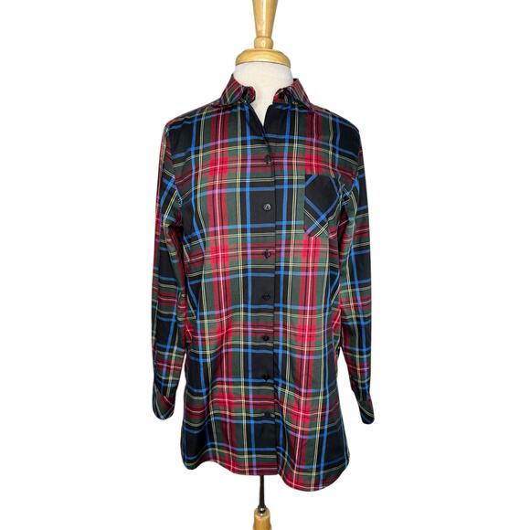 ORVIS Carefree Poplin Cotton Blend Button Up Shirt Size 10 Womens Tartan Plaid - Picture 1 of 9